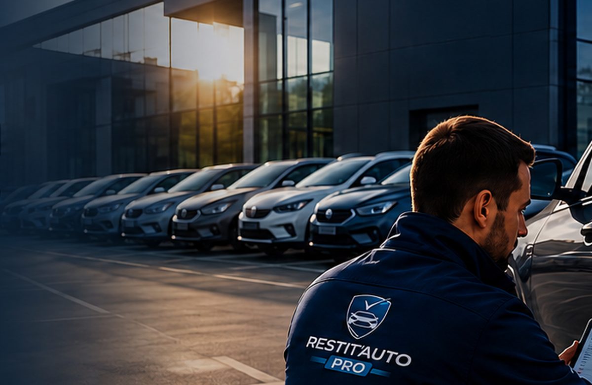 Rangée de véhicules d'entreprise sur un parking